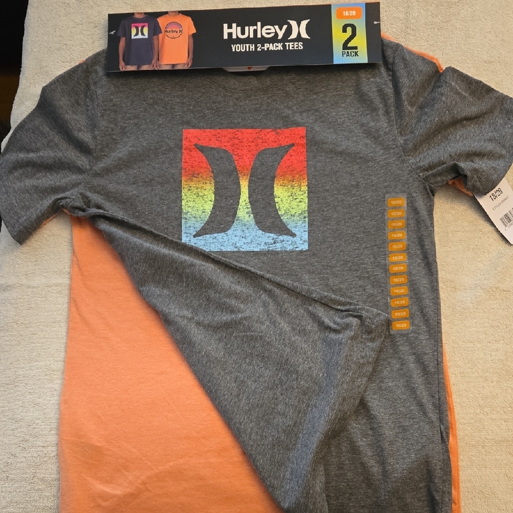 Hurley Youth 2-Pack Short Sleeve Tees in Gray & Orange (Size 18/20)